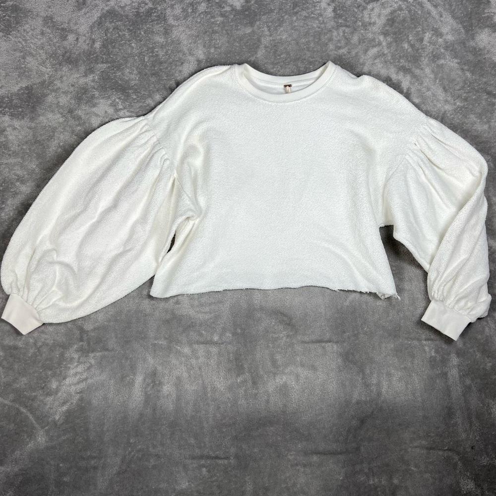 Free People Sweater Womens Small Sleeves Like These Terry Puff Sleeve Neutral - Picture 5 of 10